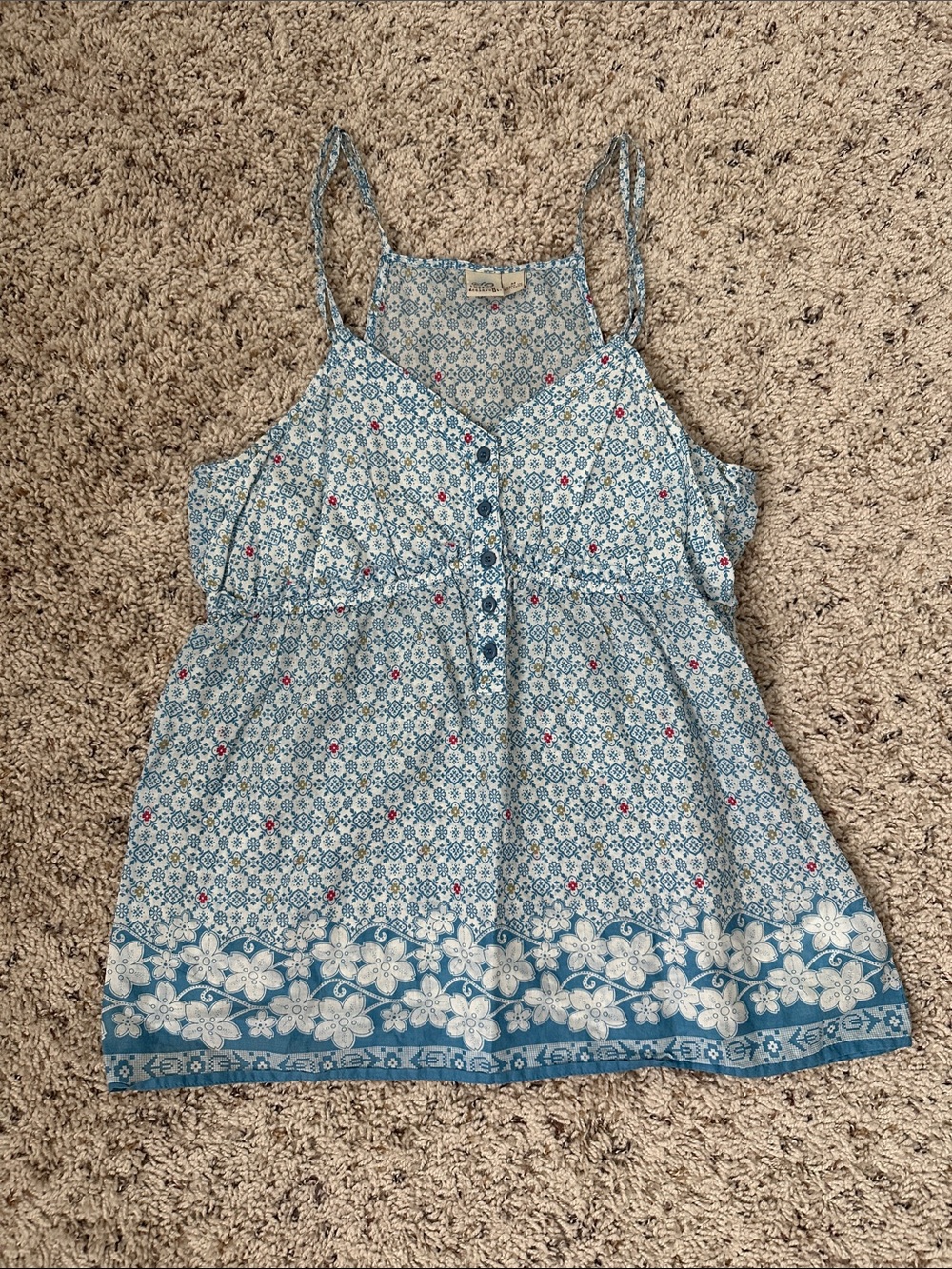 Light Blue Printed Spaghetti-Strap Women’s Top